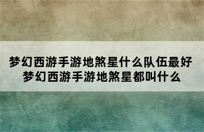 梦幻西游手游地煞星什么队伍最好 梦幻西游手游地煞星都叫什么